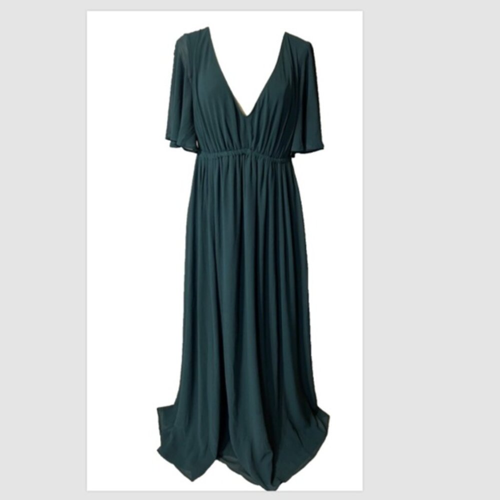 Show Me Your MuMu Dress Green Evergreen 1X Short Sleeve Maxi Wedding Formal NWT - Picture 1 of 4